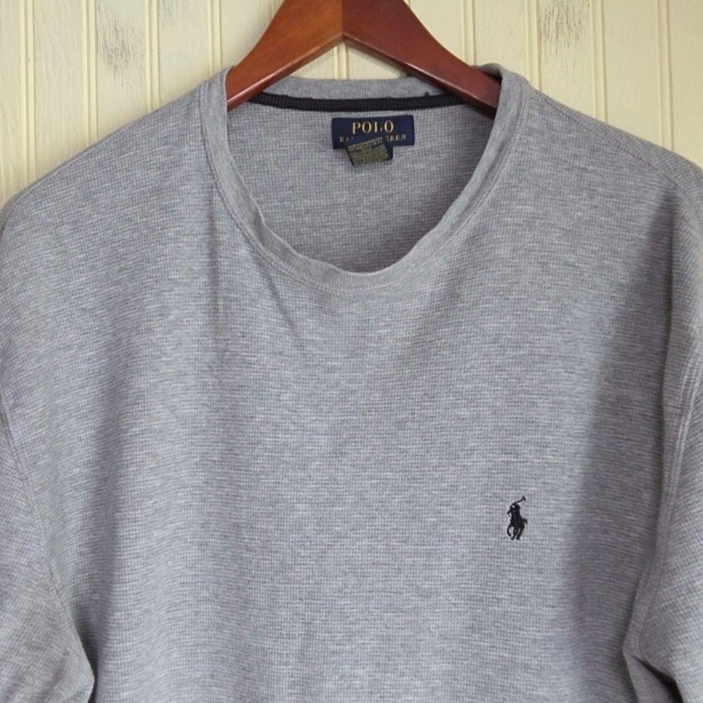 Polo Ralph Lauren Shirt Mens 2XL Gray Long Sleeve Waffle Knit‎ Pony Logo Tee